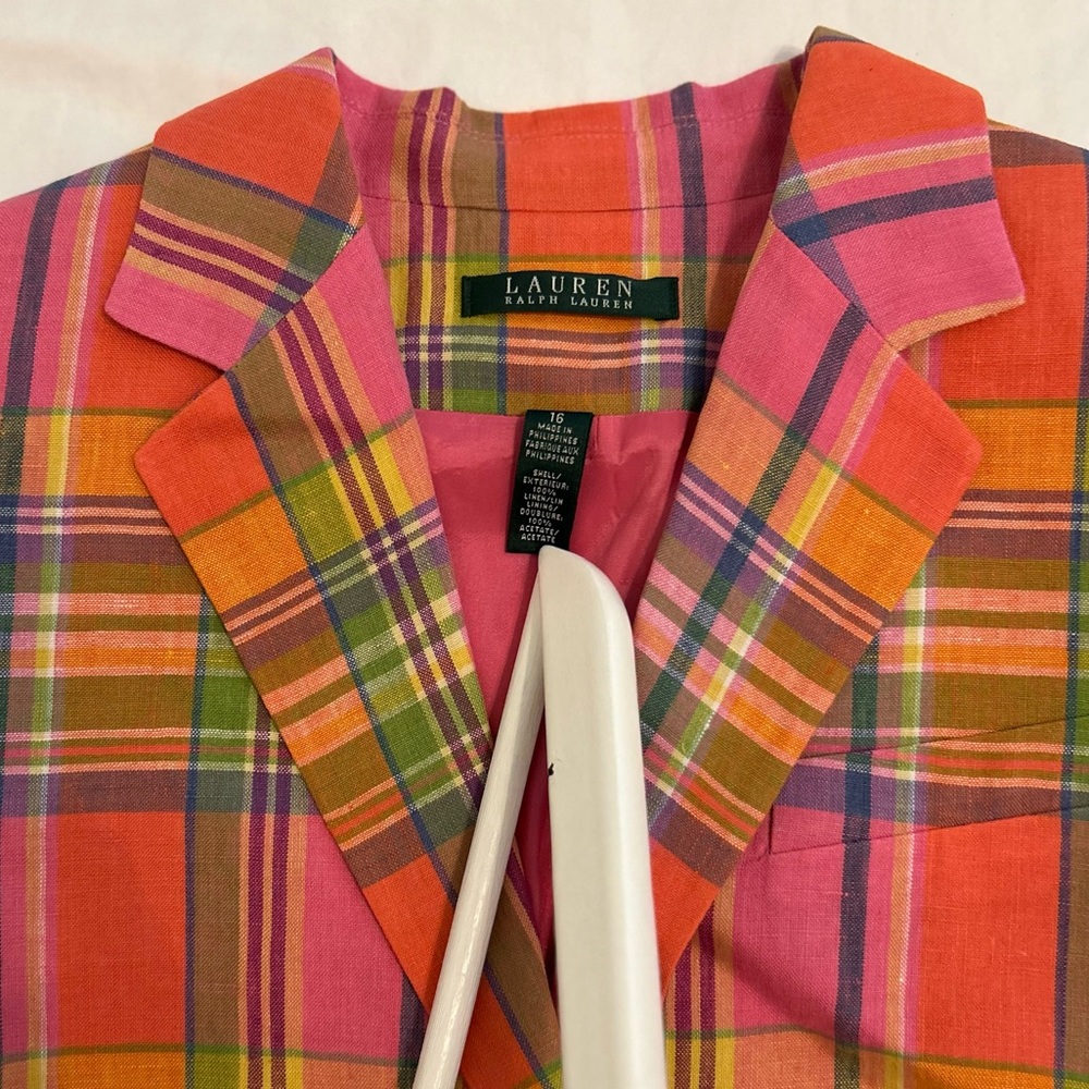 LAUREN by RALPH LAUREN PLAID JACKET BLAZER 100% LINEN - NWOT - Picture 5 of 12